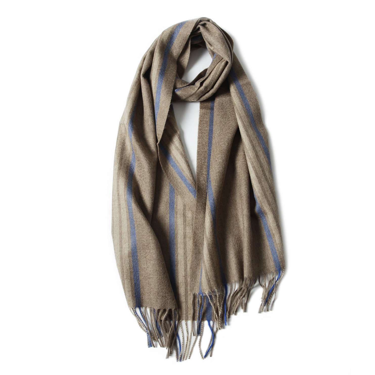 高端男款牛奶绒cashmere水波纹纯山羊绒围巾两用秋冬季保暖男女款