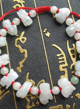 新款天然翡翠玉12生肖手链手串脚链男女款A货翡翠玉猪鼠