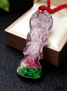 结缘台湾古法琉璃观音菩萨吊坠项链玉石法器本命年吉祥物饰品
