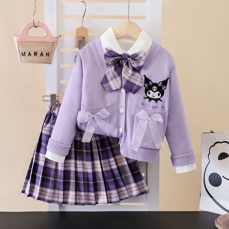 女童连衣裙jk套装制服秋冬儿童正版库洛米格子裙三件套学生百褶裙