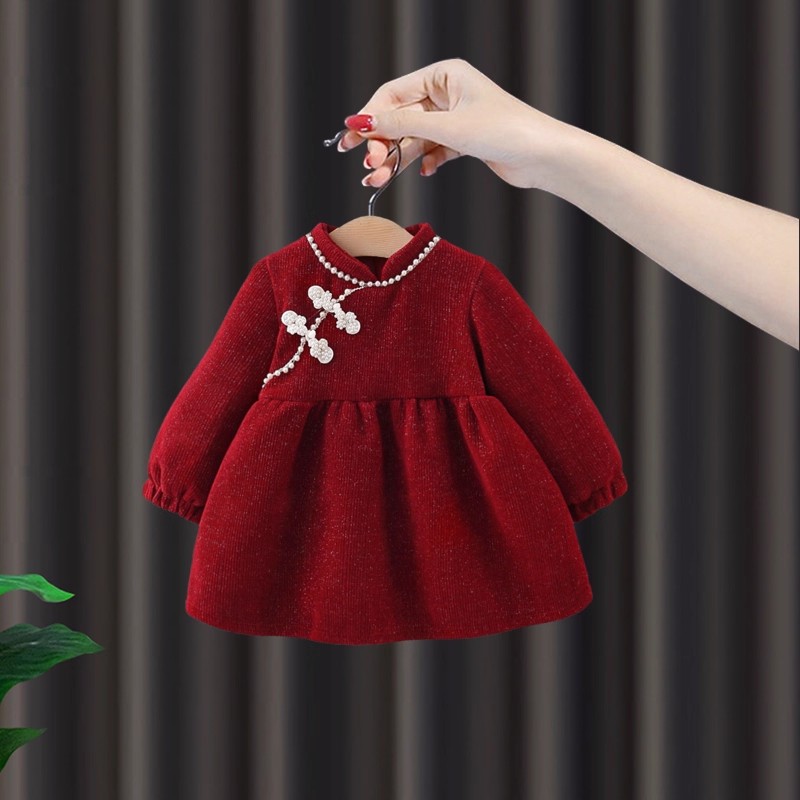 宝宝连衣裙女童冬季加绒周岁礼服