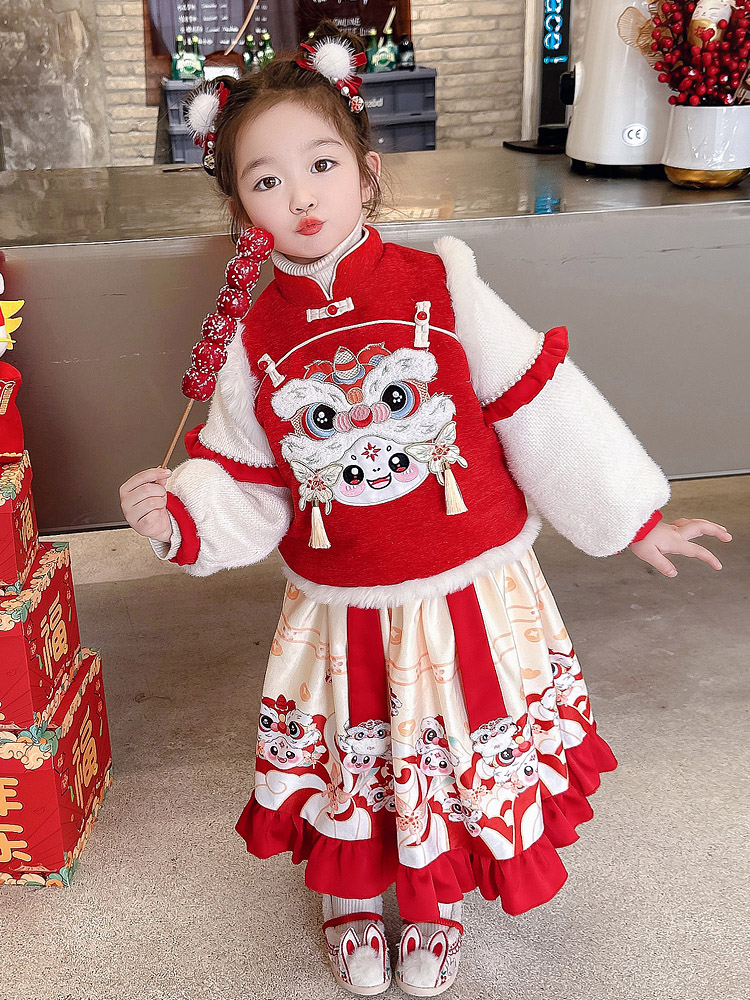 季衣服宝连衣裙套装装年女加绒过拜年年唐装宝宝秋冬服新汉服女童