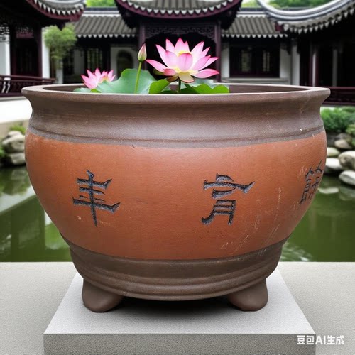 紫砂庭院养龟荷花睡莲古法养鱼缸