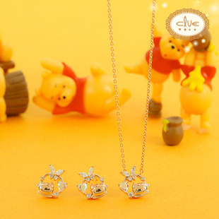 clue迪士尼合作款 可爱小熊维尼手链项链耳钉纯银吊坠玫瑰金 代购