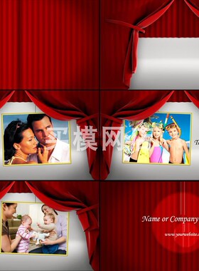 1953 3色影院剧场舞台红色幕布拉开扯线图文揭示AE制作设计模板