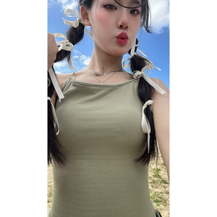 外穿黑色带胸垫美背法式 露背辣妹上衣女 小仙倪子吊带小背心女夏季