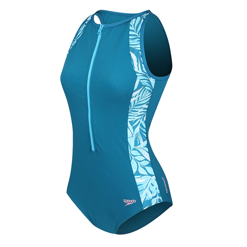Speedo新款拼接印花连体泳衣