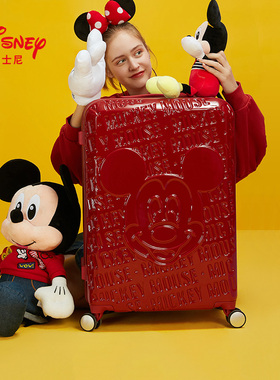Disney/迪士尼24寸ins网红行李箱女密码拉杆箱旅行箱红色结婚箱子