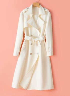 高品质米色风衣减龄女中长款2025新款垂感高端气质双排扣大衣外套