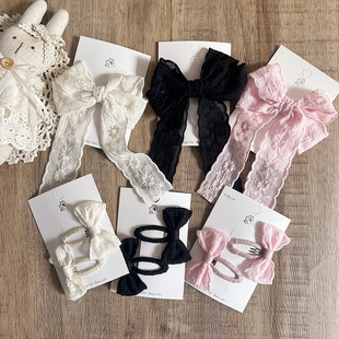 新款 BB夹儿童女宝发饰头饰 森系复古刺绣棉布蕾丝飘带蝴蝶结对装