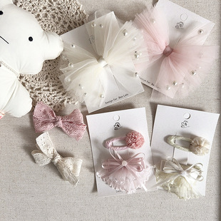 新款 甜美公主风钉珠网纱蕾丝蝴蝶结儿童顶夹压夹侧边夹发饰头饰
