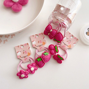新款 五件套皮筋头绳 田园风玫粉色系卡通水果蝴蝶结花朵儿童对装