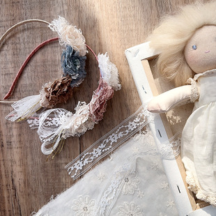 新款 复古多层蕾丝花朵儿童超仙甜美发箍头扣发夹发饰头饰 法式