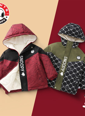 史努比儿童棉服派克服加厚羊驼绒冬季新款保暖夹克宝宝红色年服韩