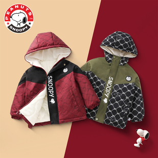 史努比儿童棉服派克服加厚羊驼绒冬季新款保暖夹克宝宝红色年服韩