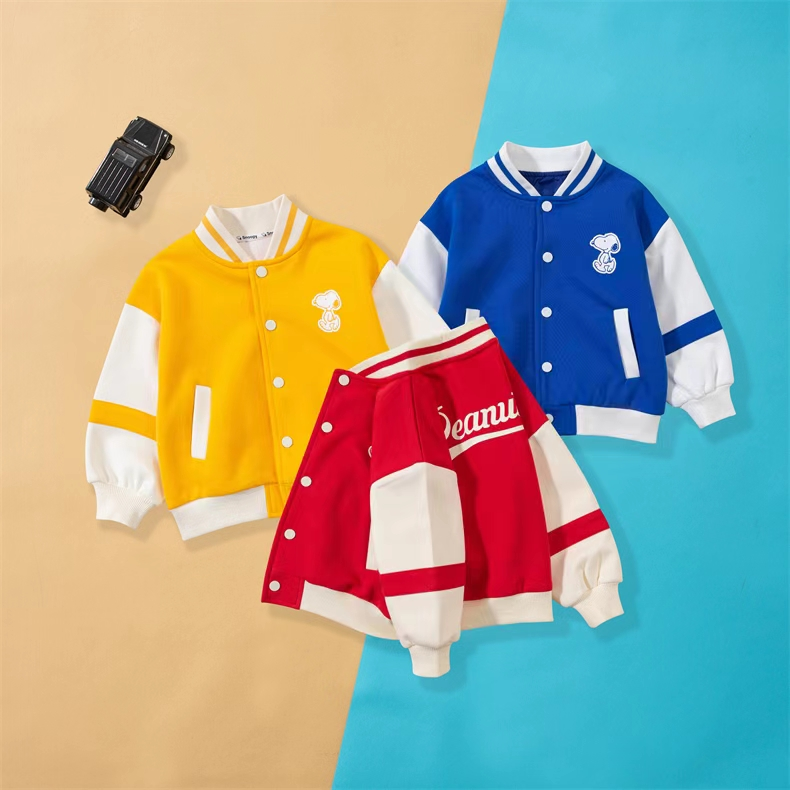 史努比运动休闲棒球服外套男女童宝宝春秋新款韩版拼色夹克上衣潮