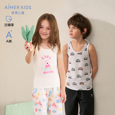 AIMER Kids25年春新款薄柔软高弹卡通印花男女童吊带A类跨栏背心
