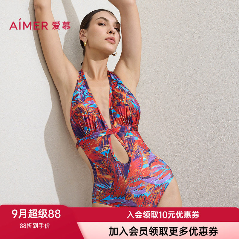 爱慕女士V领露背性感连体泳衣图片