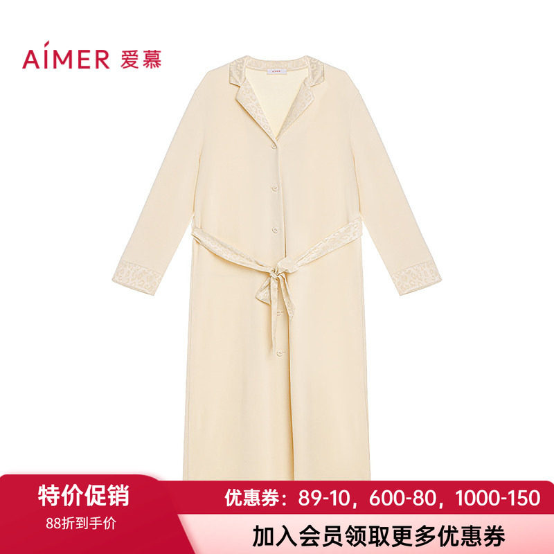 爱慕系带系扣长袖长袍睡袍