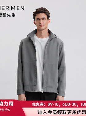 爱慕先生25秋冬商务休闲男士含羊毛带帽拉链家居外套上衣NS81M803