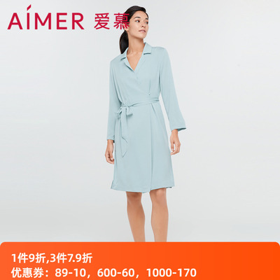 翻领系带真丝睡袍爱慕桑蚕丝女士