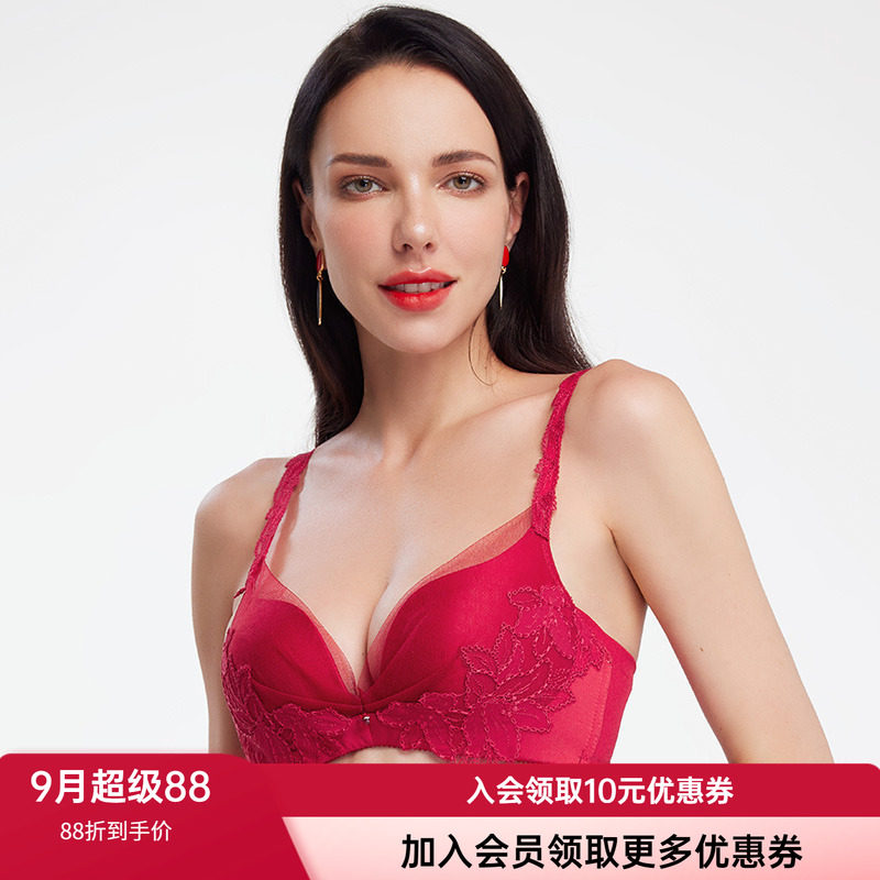 网纱文胸兰卡文无钢圈棉聚拢刺绣图片
