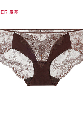 爱慕云之柔羽内裤女含桑蚕丝性感蕾丝棉质底裆低腰平角裤AM23A721