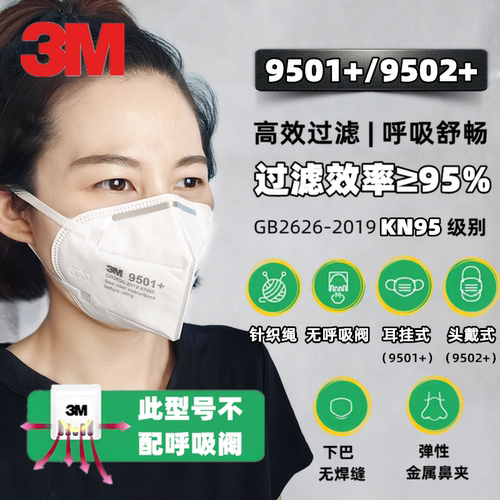 3M防雾霾口罩9501+颗粒物KN95