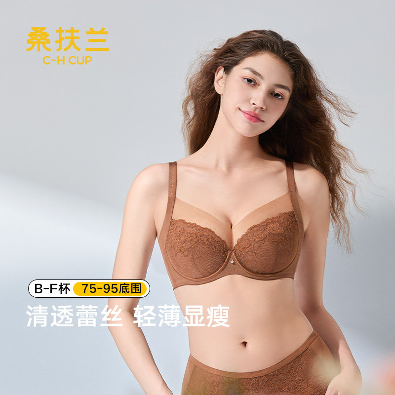 桑扶兰大胸显小内衣水晶杯小Y领防凸点防下垂性感蕾丝全罩杯文胸图片
