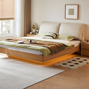 林氏家居悬浮高箱平移储物床实木排骨架无床头带箱体收纳床架木业