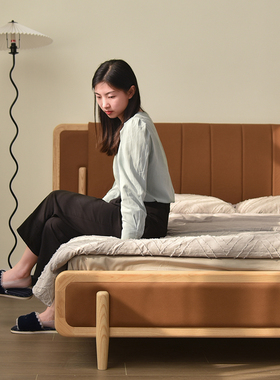 vima 软包实木床ins奶油风轻法式白蜡木布艺靠背卧室简约双人床