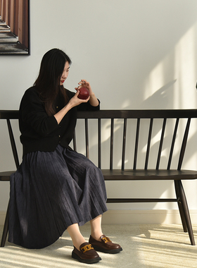 vima简约现代北欧意式莫兰迪黑色实木双人椅餐厅吃饭凳家用长条凳