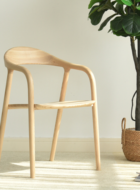 vima实木扶手椅子现代简约家用白蜡木原木靠背椅书房椅实木餐椅