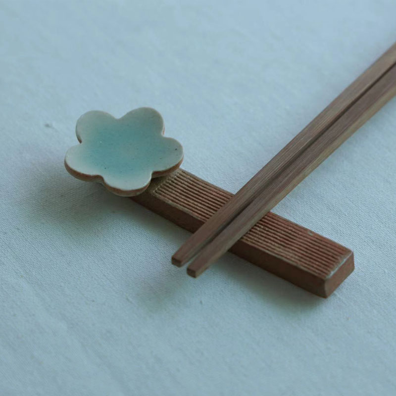 原创陶瓷筷子架小众手作花朵筷托创意勺子托筷勺一体架 毛笔搁置