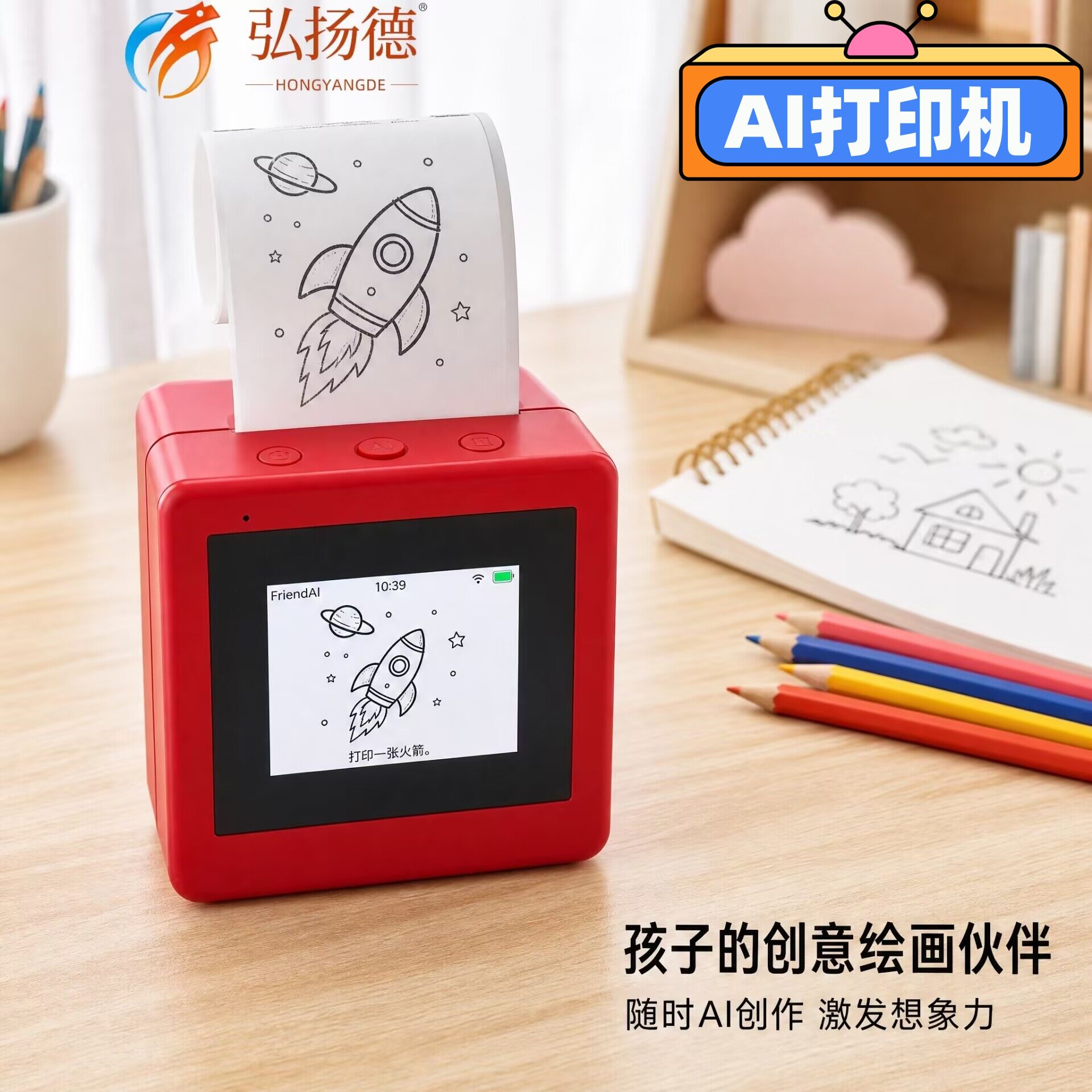 弘扬德AI打印机语音生图儿童早绿板