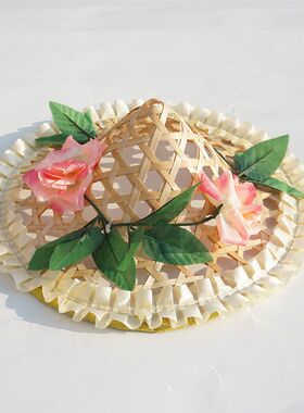 竹编镂空花朵舞蹈斗笠帽