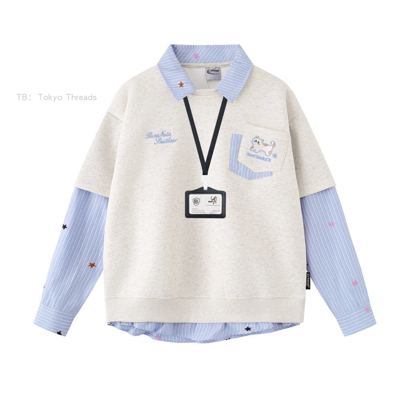 WHISPER*25AW小众潮牌联名小猫刺绣翻领拼接polo衫休闲长袖卫衣,男装,秀禾服,淘宝优惠券,粉丝福利购,淘宝优惠卷