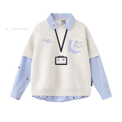 WHISPER*25AW小众潮牌联名小猫刺绣翻领拼接polo衫休闲长袖卫衣