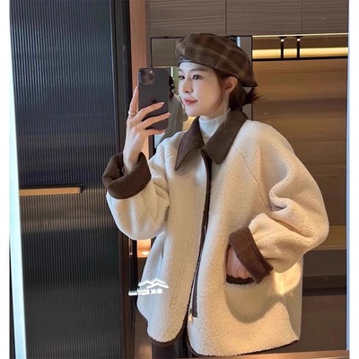 WHISPER*25AW小众潮牌联名气质加厚高级感羊羔毛绒皮毛一体外套