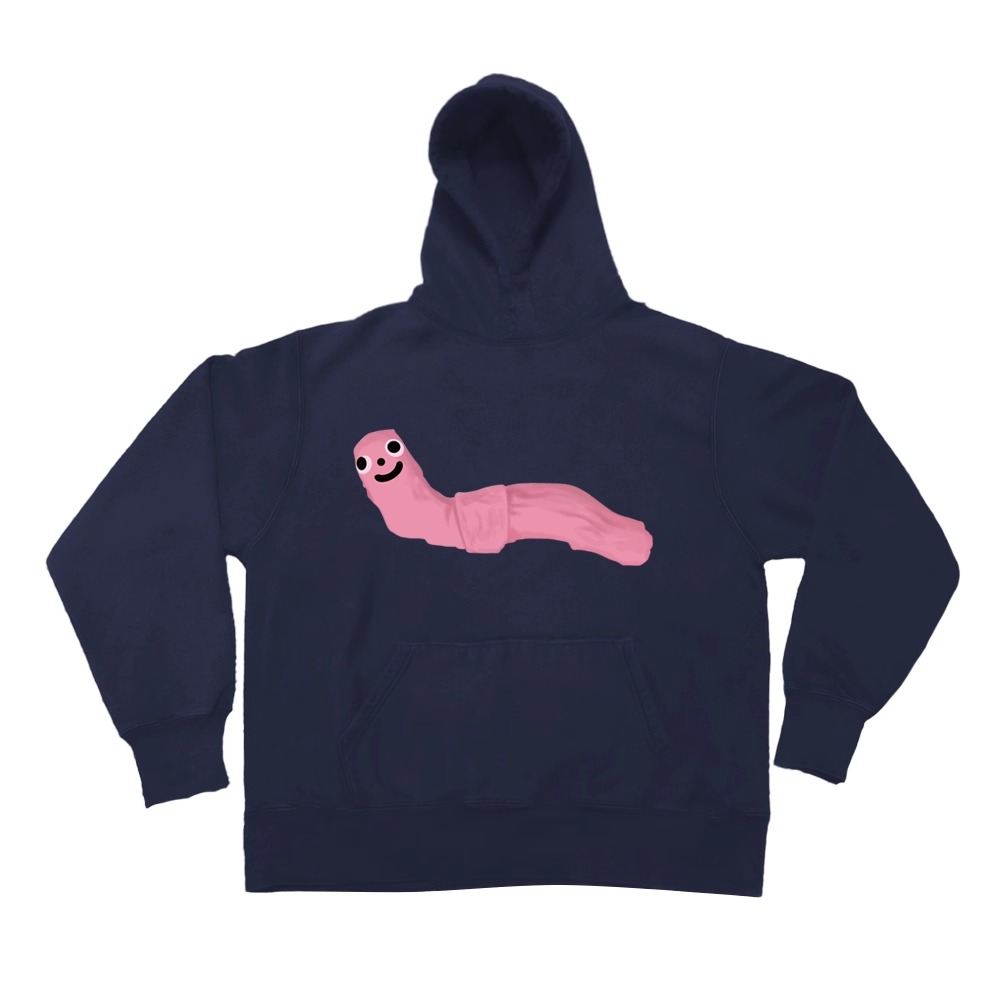 WHISPER*25AW小众潮牌联名卡通粉色小蚯蚓宽松休闲连帽卫衣