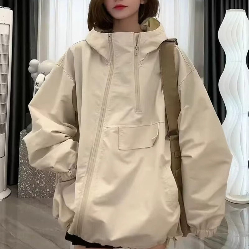 WHISPER*25AW小众潮牌联名休闲宽松百搭设计感双拉链连帽冲锋衣