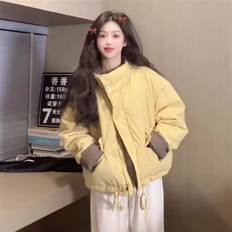 WHISPER*25AW小众潮牌联名撞色拼接休闲宽松显瘦轻薄羽绒棉服