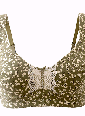 海绵肩带传媒田园风小碎花印花大码超薄无钢圈文胸胖MM内衣70B80D