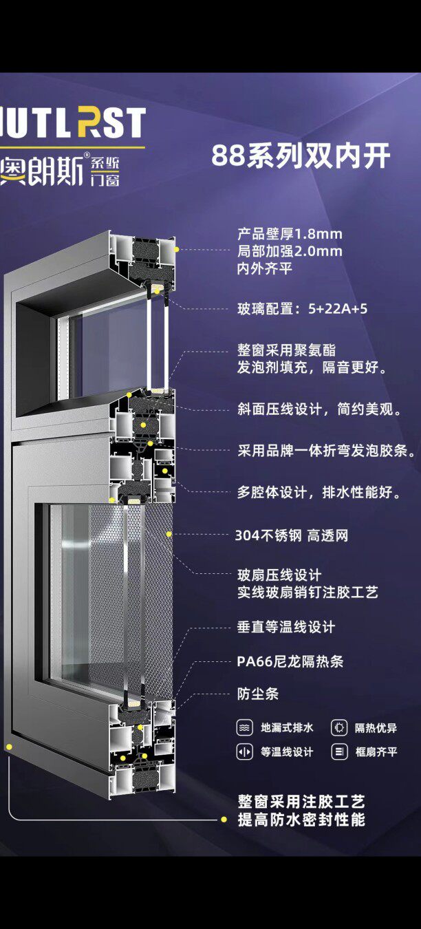 奥郎斯全系统窗 国标2.0 断桥铝门窗 断桥铝静音系统门窗