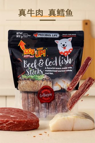 山姆代购Preciouslife成犬宠物零食牛肉鳕鱼条800g(100*袋)
