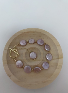 巴洛克不褪色礼物手链异形纽扣珍珠OT扣百搭时尚手串简约大气精致