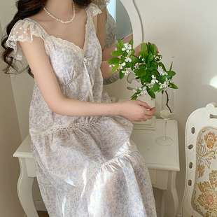 吊带睡衣女春夏季 2025新款 甜美可爱公主青花瓷家居服蕾丝外穿套装