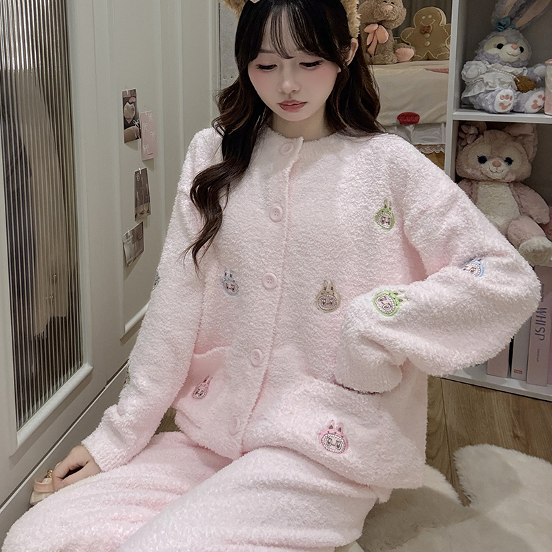 软绵绵半边绒睡衣女款甜美可爱