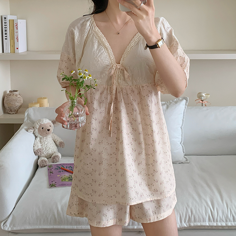 纯欲碎花短袖睡衣短裤套装外穿夏