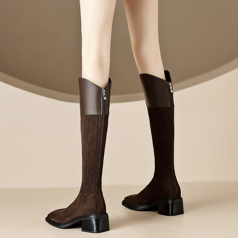 复古高筒靴粗跟骑士靴不过膝长靴
